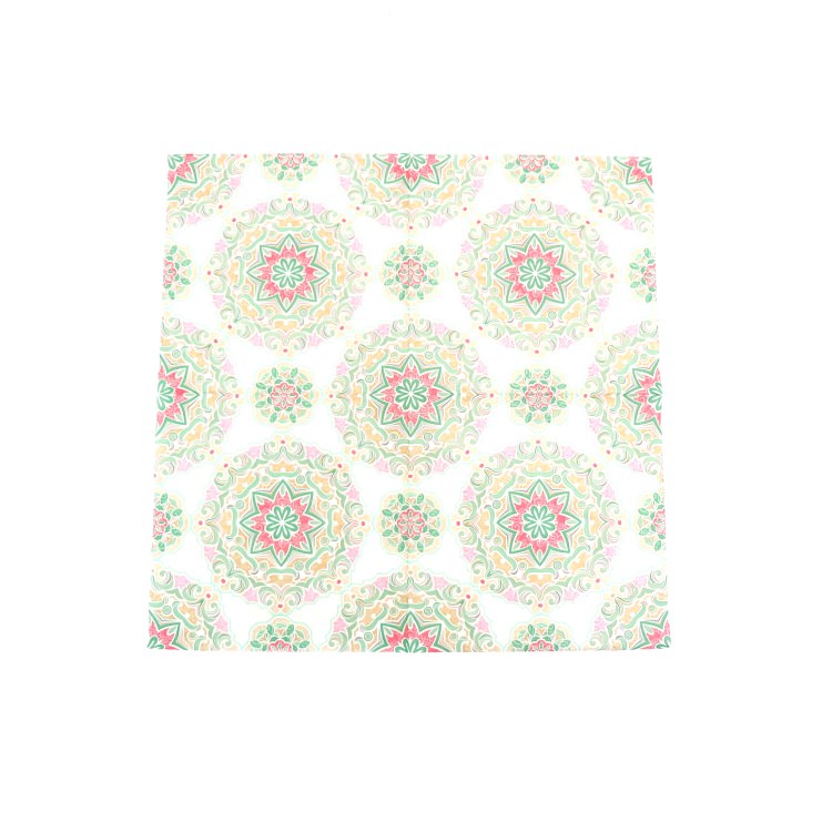 ランチナプキン(16枚入)33×33cm PAPER+DESIGN エンボス グリーン×ピンク アラベスク 万華鏡 模様 PD24059 [在庫有り]