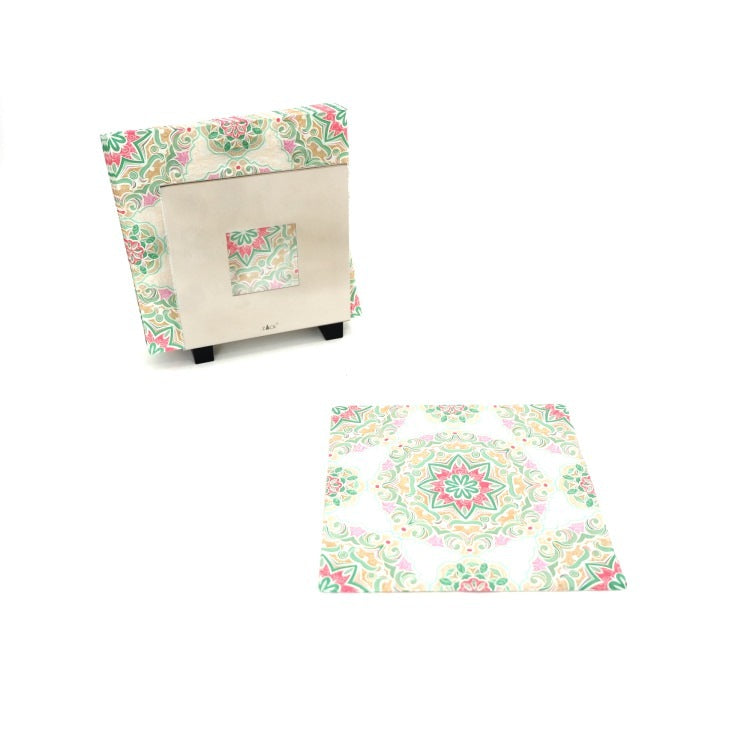ランチナプキン(16枚入)33×33cm PAPER+DESIGN エンボス グリーン×ピンク アラベスク 万華鏡 模様 PD24059 [在庫有り]