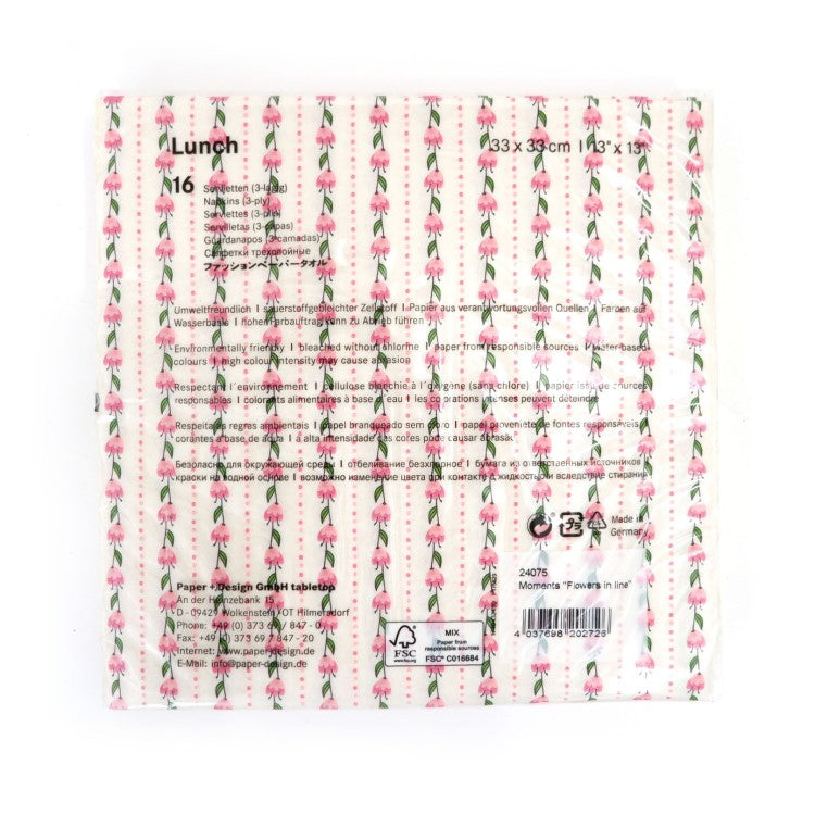 ランチナプキン(16枚入)33×33cm PAPER+DESIGN エンボス ピンク フラワー 縦模様 PD24075