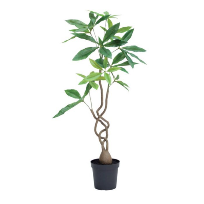 ツイストパキラポット89cm｜VR22027 アーティフィシャルグリーン 人工観葉植物 人工樹木 簡易鉢付きグリーン