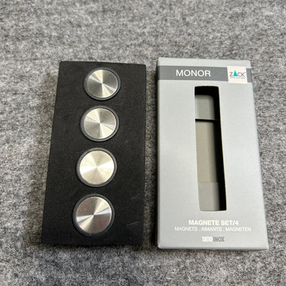 [SAMPLE] マグネットS 4個セット｜ZACK 30768 MONOR HL キッチンマグネット オフィス用マグネット ネオジム磁石 直径2cm 高さ1.1cm 18/10ステンレス製 ヘアライン仕上げ H2-3031
