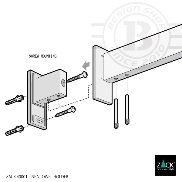 ZACK 40001 LINEA ドイツZACK社製モダンデザインのタオルホルダー 壁付けタイプ DIY MP [お取寄せ]