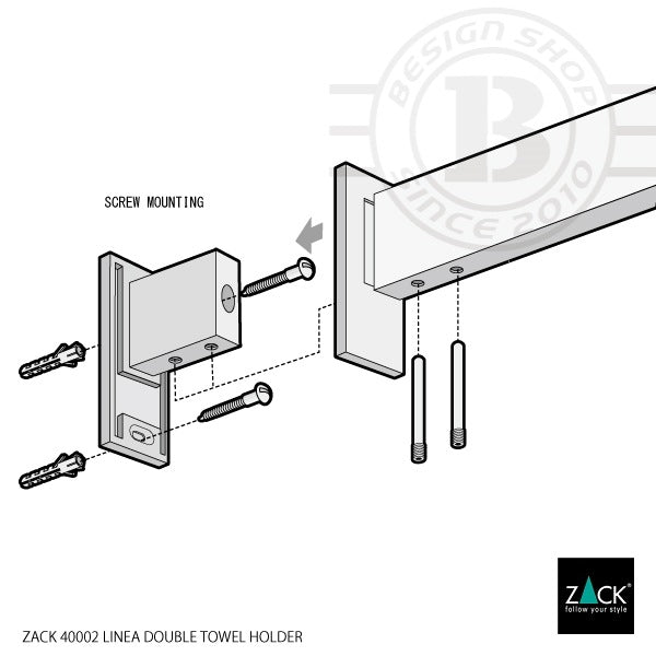 ZACK 40002 LINEA ドイツZACK社製モダンデザインのダブルタオルホルダー 壁付けタイプ DIY MP [在庫有り]H1