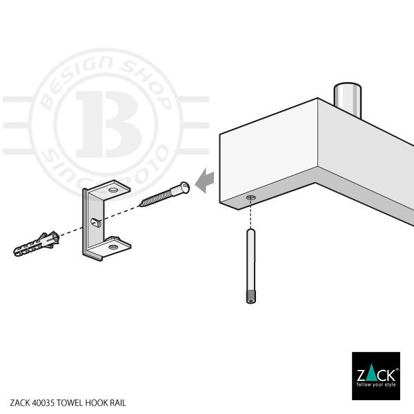 ZACK 40035 LINEA ドイツZACK社製モダンデザインのタオルフックレール26.5cm 壁付けタイプ DIY MP [在庫有り]H1
