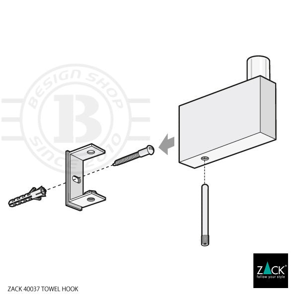 ZACK 40037 LINEA ドイツZACK社製モダンデザインのタオルフックL 壁付けタイプ DIY MP [在庫有り]H1