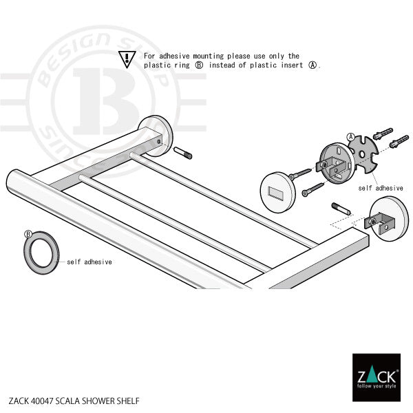 [サンプル品] ZACK 40047 SCALA ドイツZACK社製モダンデザインのシャワーシェルフ 壁付けタイプ DIY [在庫有り]