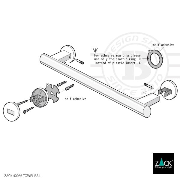 ZACK 40056 SCALA ドイツZACK社製モダンデザインのタオルレール51cm 壁付けタイプ DIY MP [在庫有り]