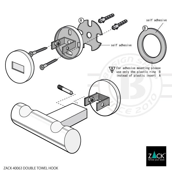 ZACK 40063 SCALA ドイツZACK社製モダンデザインのダブルタオルフック 壁付けタイプ DIY MP [在庫有り]H1