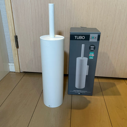 [SAMPLE] トイレブラシ｜ZACK 40117 TUBO MW 壁設置タイプ トイレ掃除 長さ40.4cm ケース直径9cm 18/10ステンレス製 マットホワイト H1