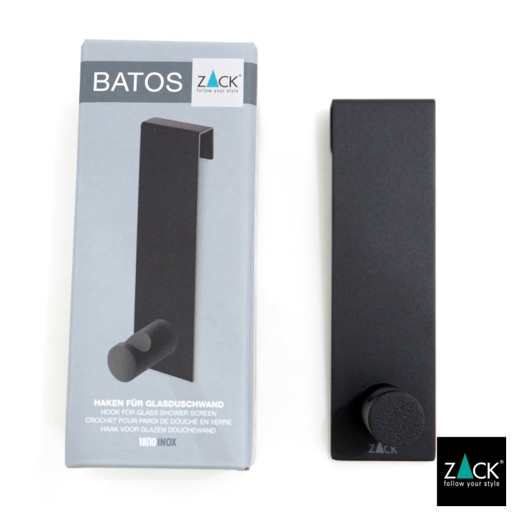 ZACK 40122 BATOS ドイツZACK社製モダンデザインのガラス用シャワーフック マットブラック [在庫有り]