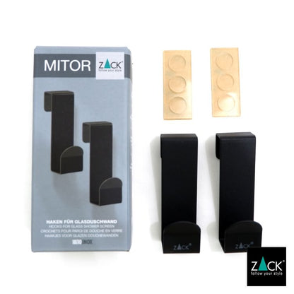 ZACK 40124 MITOR ドイツZACK社製モダンデザインのガラス用シャワーフック マットブラック 2個入 [在庫有り]