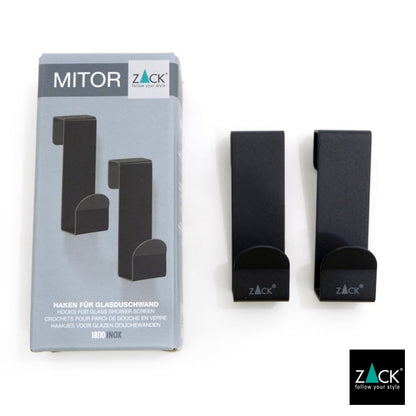 ZACK 40124 MITOR ドイツZACK社製モダンデザインのガラス用シャワーフック マットブラック 2個入 [在庫有り]
