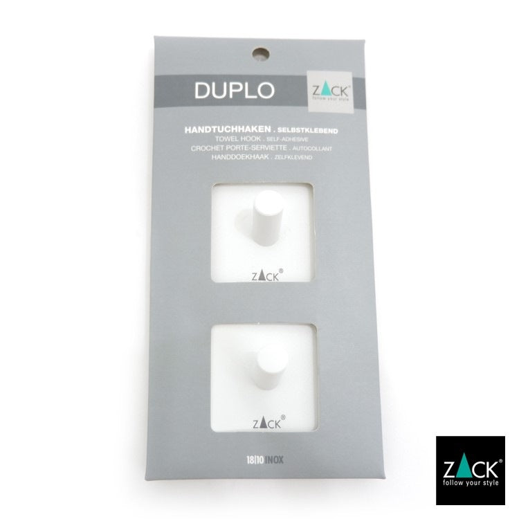 ZACK 40125 DUPLO ドイツZACK社製モダンデザインのタオルフック ホワイト仕上げ(スクエア/2個入)[在庫有り] H2-152