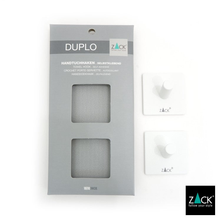 ZACK 40125 DUPLO ドイツZACK社製モダンデザインのタオルフック ホワイト仕上げ(スクエア/2個入)[在庫有り] H2-152