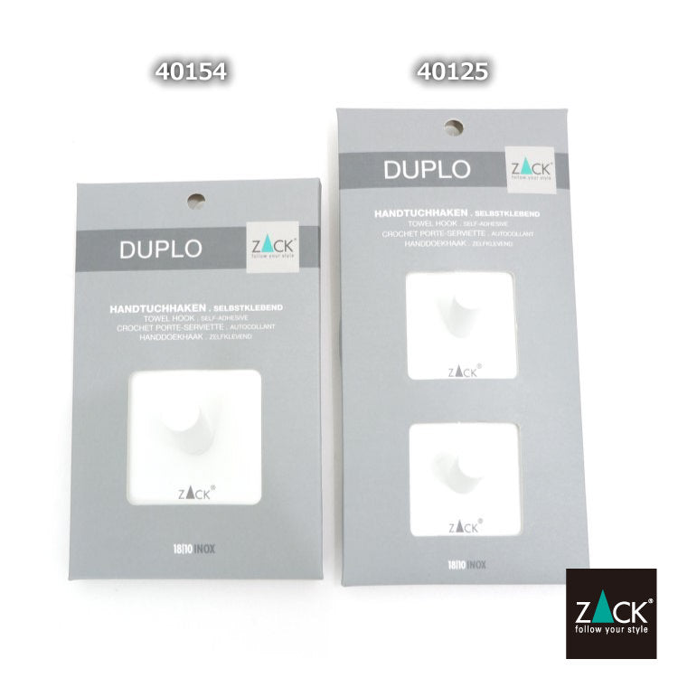 ZACK 40125 DUPLO ドイツZACK社製モダンデザインのタオルフック ホワイト仕上げ(スクエア/2個入)[在庫有り] H2-152