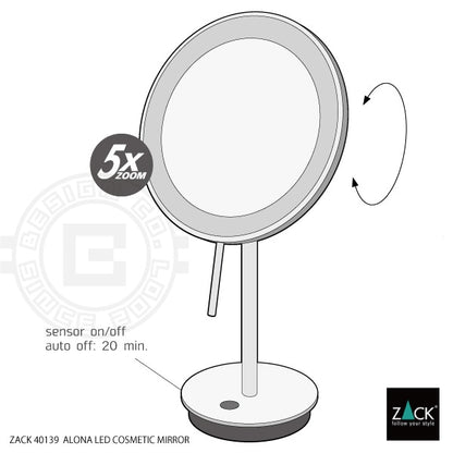 ZACK 40139 ALONA ドイツZACK社製モダンデザインのLED メイクアップミラー(X5倍) ホワイト仕上げ [お取寄せ] H2-8