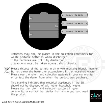 ZACK 40139 ALONA ドイツZACK社製モダンデザインのLED メイクアップミラー(X5倍) ホワイト仕上げ [お取寄せ] H2-8