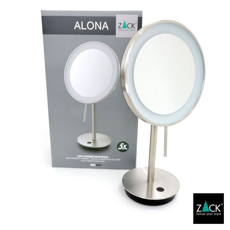 ZACK 40140 ALONA ドイツZACK社製モダンデザインのLED メイクアップミラー(X5倍) ヘアライン仕上げ HL [在庫有り] H2-82