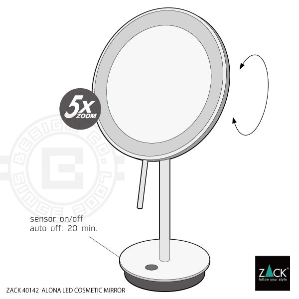 ZACK 40142 ALONA ドイツZACK社製モダンデザインのLED メイクアップミラー(X5倍) マットブラック仕上げ [在庫有り]