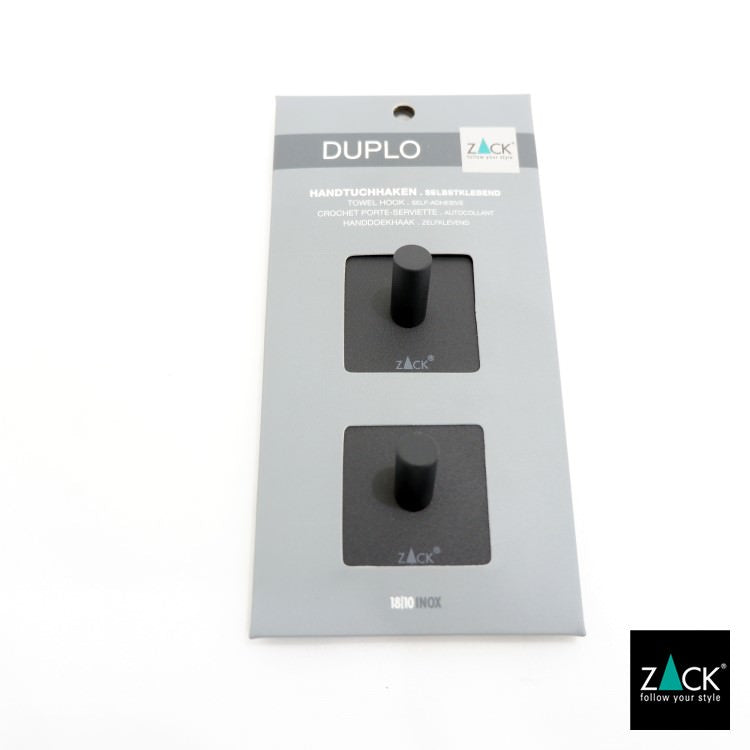 ZACK 40353 DUPLO ドイツZACK社製モダンデザインのタオルフック マットブラック(スクエア/2個入) [在庫有り]