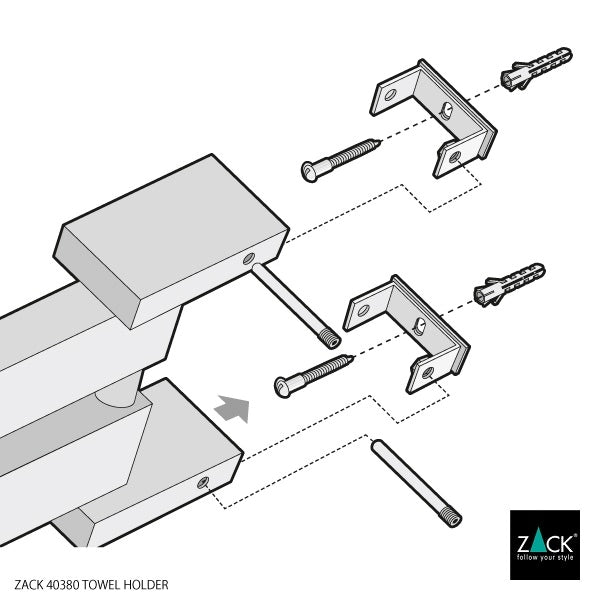 ZACK 40380 LINEA ドイツZACK社製モダンデザインの可動式タオルホルダー 壁付けタイプ DIY HL [在庫有り] H2-63