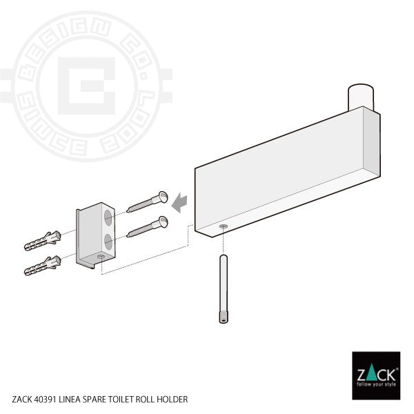 ZACK 40391 LINEA ドイツZACK社製モダンデザインのスペアトイレットペーパーホルダー 予備ロール 壁付けタイプ DIY HL [在庫有り]