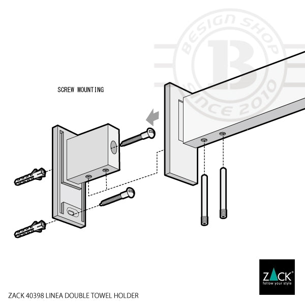 ZACK 40398 LINEA ドイツZACK社製モダンデザインのダブルタオルホルダー 壁付けタイプ DIY HL [在庫有り]H1