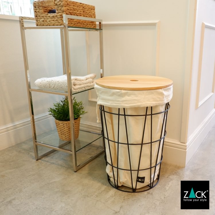ZACK 40437F SATONE ドイツZACK社製モダンデザインのランドリーバスケット シッタブル マットブラック インナーバッグ・リッド付き [お取寄せ]