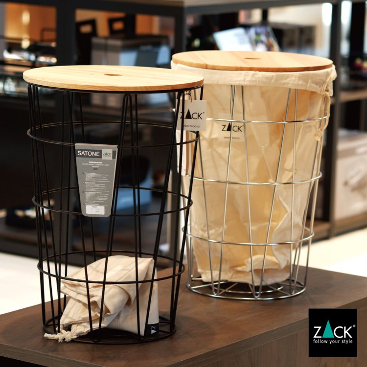 ZACK 40437F SATONE ドイツZACK社製モダンデザインのランドリーバスケット シッタブル マットブラック インナーバッグ・リッド付き [お取寄せ]
