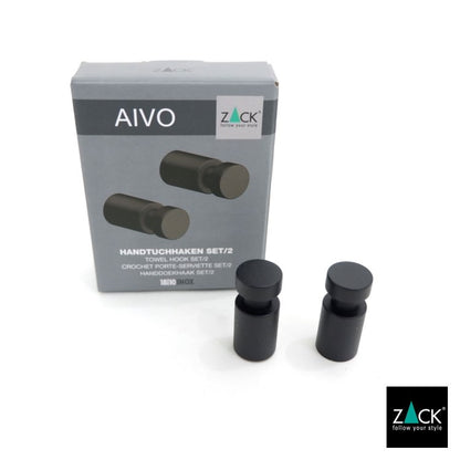 ZACK 40444 AIVO ドイツZACK社製モダンデザインのタオルフックS マットブラック 2個セット 壁付けタイプ DIY [在庫有り]