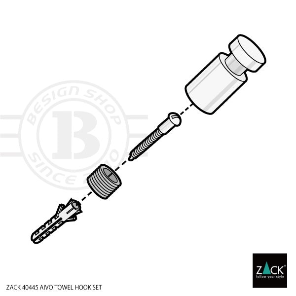 ZACK 40445 AIVO ドイツZACK社製モダンデザインのタオルフックM マットブラック 2個セット 壁付けタイプ DIY [在庫有り]