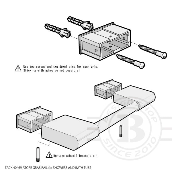 ZACK 40469 ATORE ドイツZACK社製モダンデザインのバス用レール(手すり) 壁付けタイプ DIY MP [在庫有り]H1