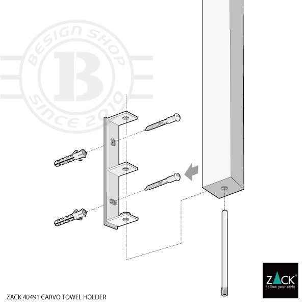 ZACK 40491 CARVO ドイツZACK社製モダンデザインのタオルホルダー 壁付けタイプ DIY HL [在庫有り]