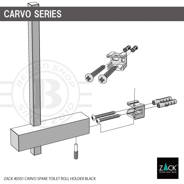 ZACK 40501 CARVO ドイツZACK社製モダンデザインのスペアトイレットペーパーホルダー マットブラック 壁付けタイプ DIY [在庫有り]