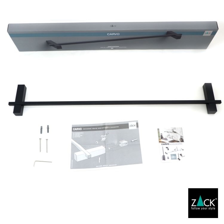 [サンプル品] ZACK 40502 CARVO ドイツZACK社製モダンデザインのタオルレール マットブラック65.8cm 壁付けタイプ DIY [在庫有り]
