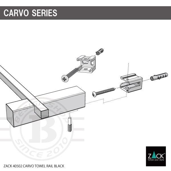 ZACK 40502 CARVO ドイツZACK社製モダンデザインのタオルレール マットブラック65.8cm 壁付けタイプ DIY [在庫有り] H2-46