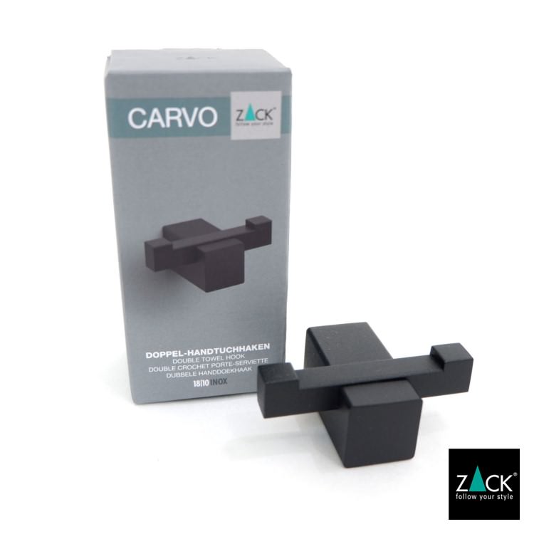 ZACK 40504 CARVO ドイツZACK社製モダンデザインのダブルタオルフック マットブラック 壁付けタイプ DIY [在庫有り]