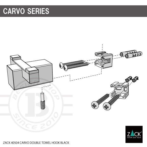 ZACK 40504 CARVO ドイツZACK社製モダンデザインのダブルタオルフック マットブラック 壁付けタイプ DIY [在庫有り]