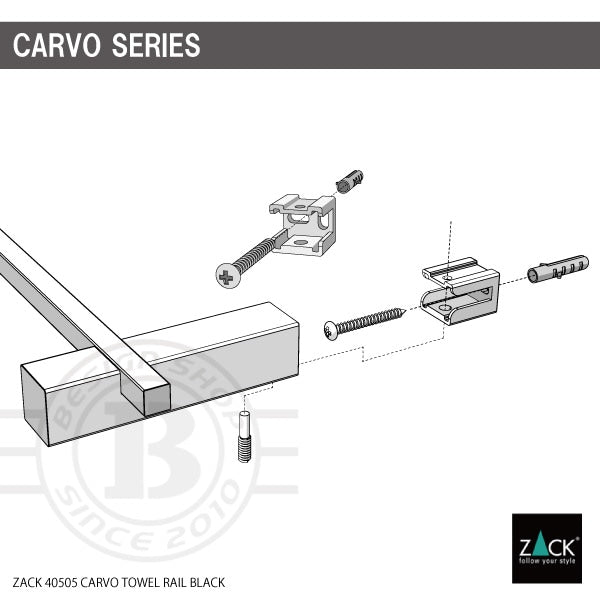 ZACK 40505 CARVO ドイツZACK社製モダンデザインのタオルレール マットブラック50.8cm 壁付けタイプ DIY [お取寄せ]