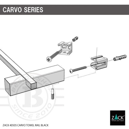 ZACK 40505 CARVO ドイツZACK社製モダンデザインのタオルレール マットブラック50.8cm 壁付けタイプ DIY [お取り寄せ]