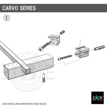 ZACK 40506 CARVO ドイツZACK社製モダンデザインのバスルームシェルフ マットブラック 壁付けタイプ DIY [在庫有り]