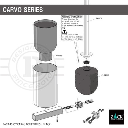 [サンプル品] ZACK 40507 CARVO ドイツZACK社製モダンデザインのトイレブラシ マットブラック 壁付けタイプ DIY [在庫有り]