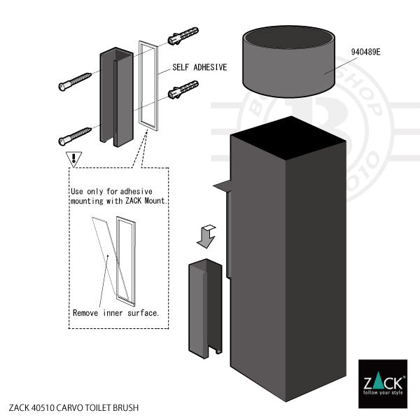 ZACK 40510 CARVO ドイツZACK社製モダンデザインのトイレブラシ マットブラック 壁付けタイプ DIY [在庫有り]