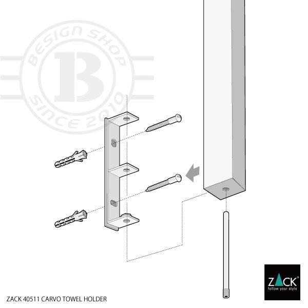 ZACK 40511 CARVO ドイツZACK社製モダンデザインのタオルホルダー マットブラック 壁付けタイプ DIY [在庫有り]