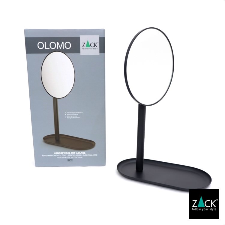 ZACK 40525 OLOMO ドイツZACK社製モダンデザインのハンドヘルドミラー(トレー付き) マットブラック [在庫有り]