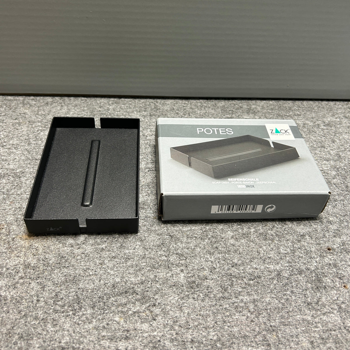 [SAMPLE] ソープディッシュ｜ZACK 40537 POTES MB ソープトレー 石鹸置き 幅12.5cm 奥行き8.5cm 高さ2cm 18/10ステンレス製 マットブラック
