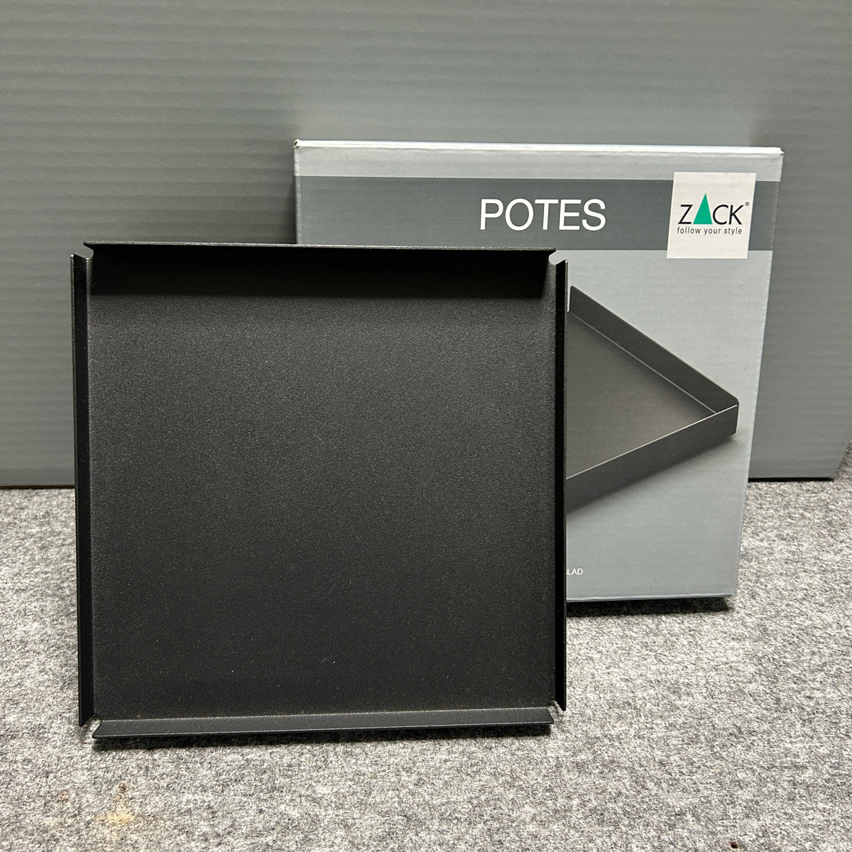 [SAMPLE] トレイL｜ZACK 40538 POTES MB 小物入れ コスメケース 洗面収納 幅20cm 高さ2cm 奥行き20cm 18/10ステンレス製 マットブラック [在庫有り]