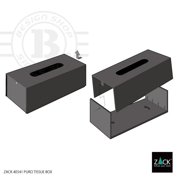 ZACK 40541 PURO ドイツZACK社製モダンデザインのティッシュボックス マットブラック [お取寄せ]