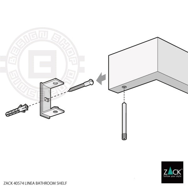 ZACK 40574 LINEA ドイツZACK社製モダンデザインのバスルームシェルフ マットブラック 壁付けタイプ DIY [在庫有り]