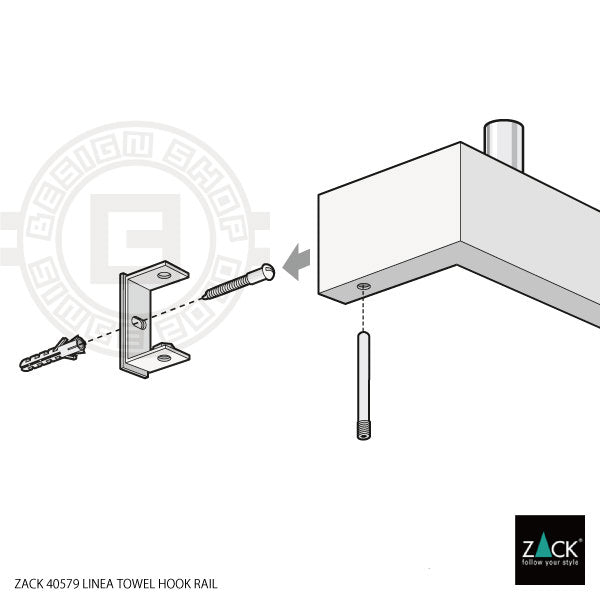 ZACK 40579 LINEA ドイツZACK社製モダンデザインのタオルフックレール マットブラック 壁付けタイプ DIY [在庫有り]H1